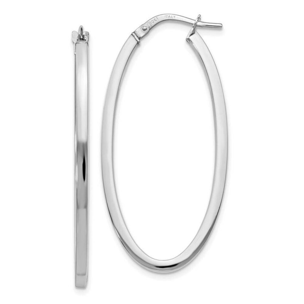 2mm Oval Hoop Earrings in 10k White Gold, 41mm (1 5/8 Inch)